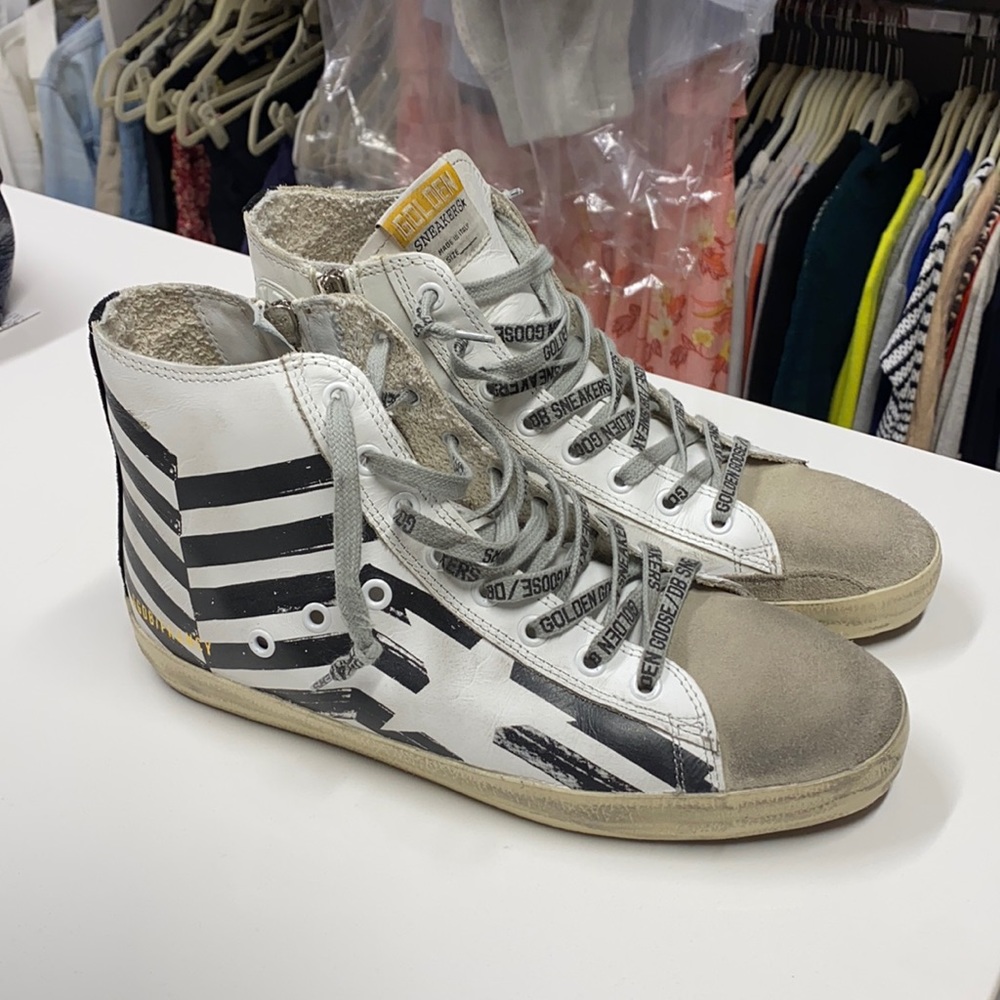 Golden Goose high top black and white sneakers